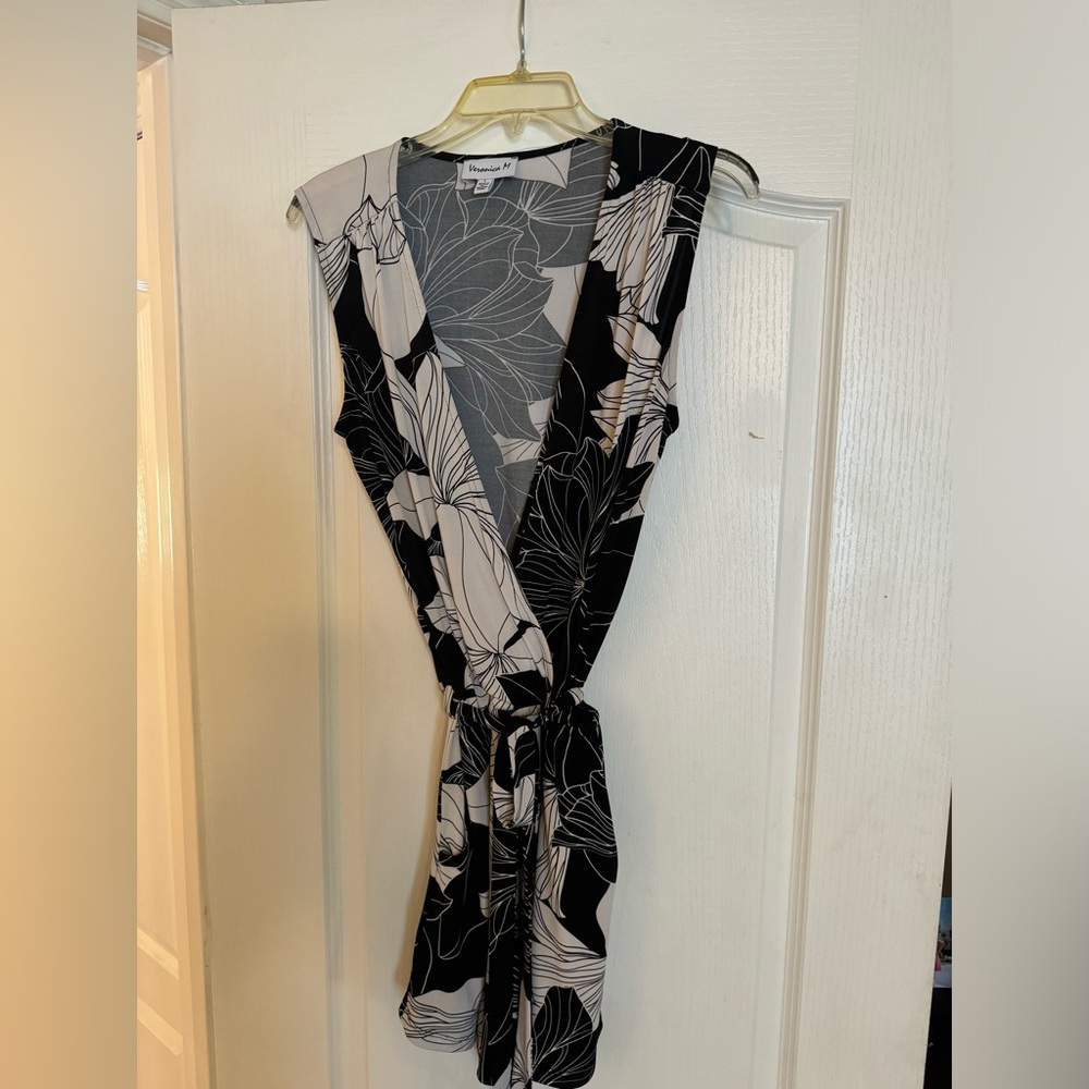 Veronica M tropical print tie waist romper.